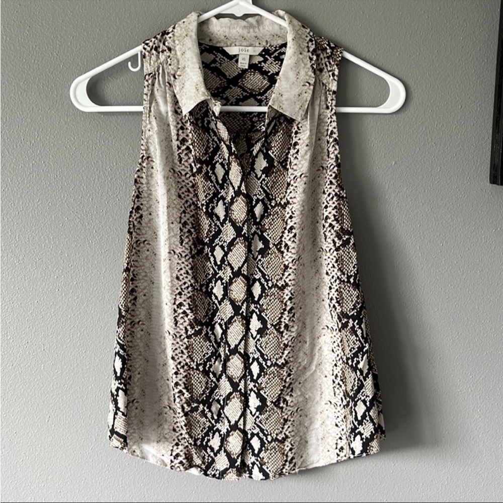 Joie Snakeskin Collared Sleeveless Blouse